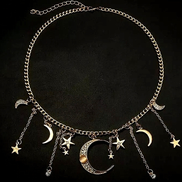 Boho Necklace Moon And Stars Retro Style Hippie Jewelry - Picture 3 of 6